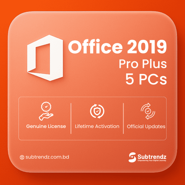 Microsoft Office 2019 Professional Plus – Lifetime Retail Online Key for 5 PCs
