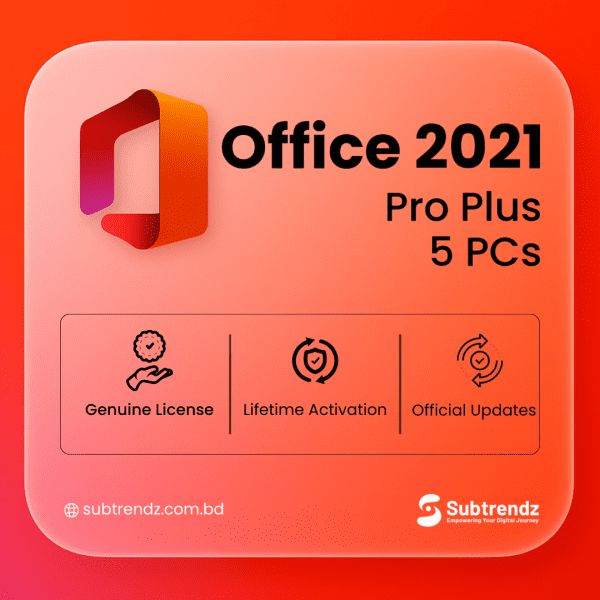 Microsoft Office 2021 Professional Plus – Lifetime Retail Online Key for 5 PCs (Windows)