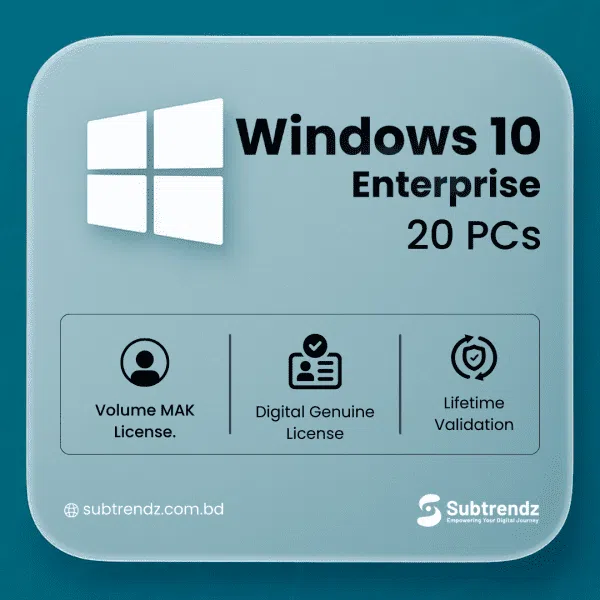 Windows 10/11 Enterprise – Lifetime Retail Key (Online Activation for 20 PCs)
