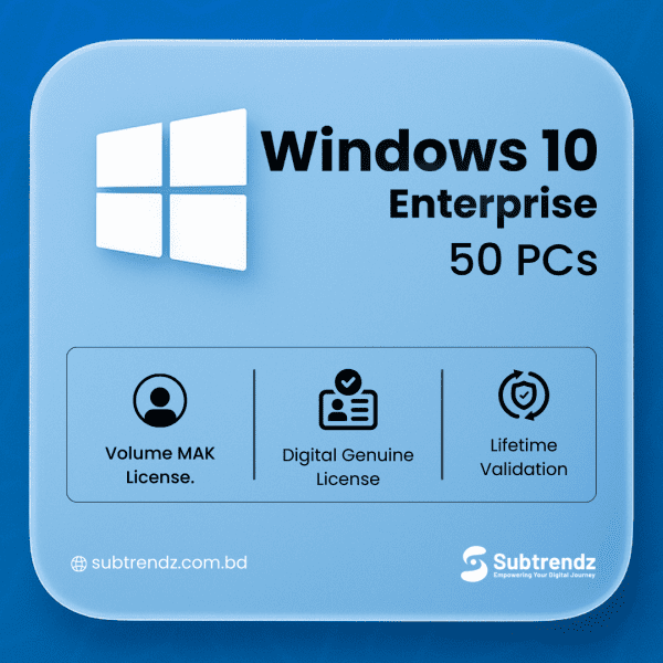 Windows 10/11 Enterprise – Lifetime Retail Online License Key (50 PCs | Online Activation | Global)
